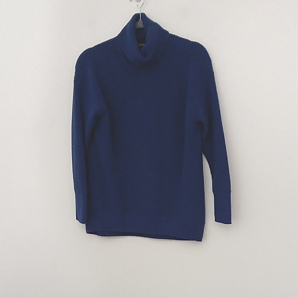 J. Crew Turtleneck Sweater Women's Size S Blue Ribbed Cotton Blend Relaxed